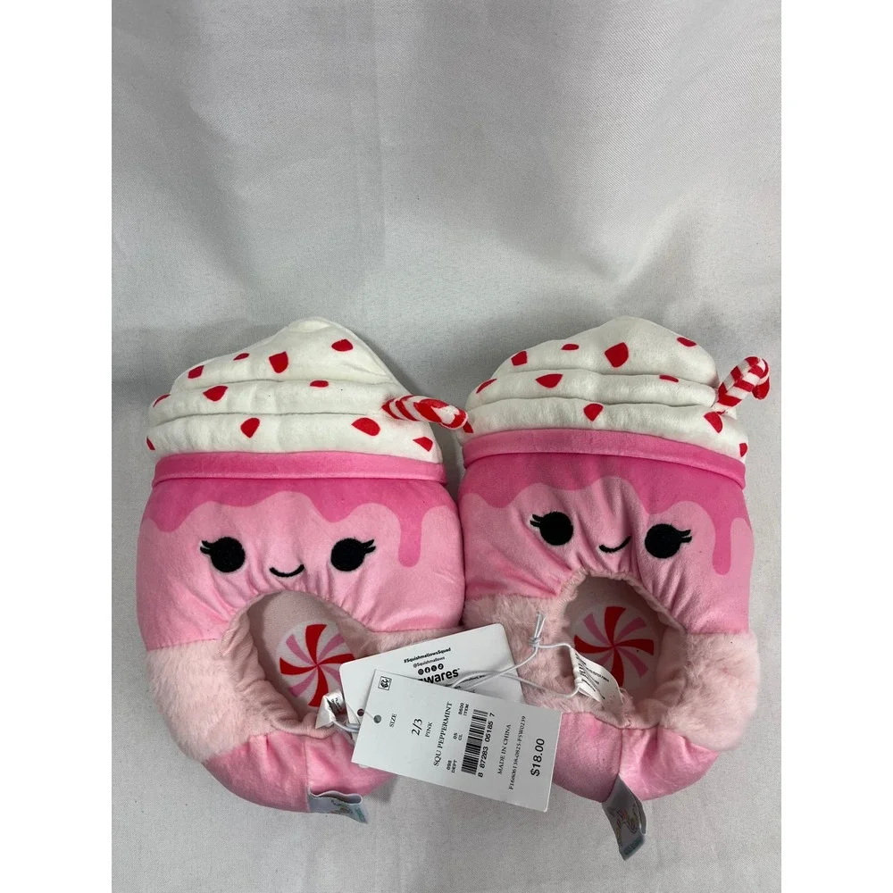 Squishmallows Squishwares Peppermint Hot Cocoa Pink Plush Slippers Kids Size 2/3